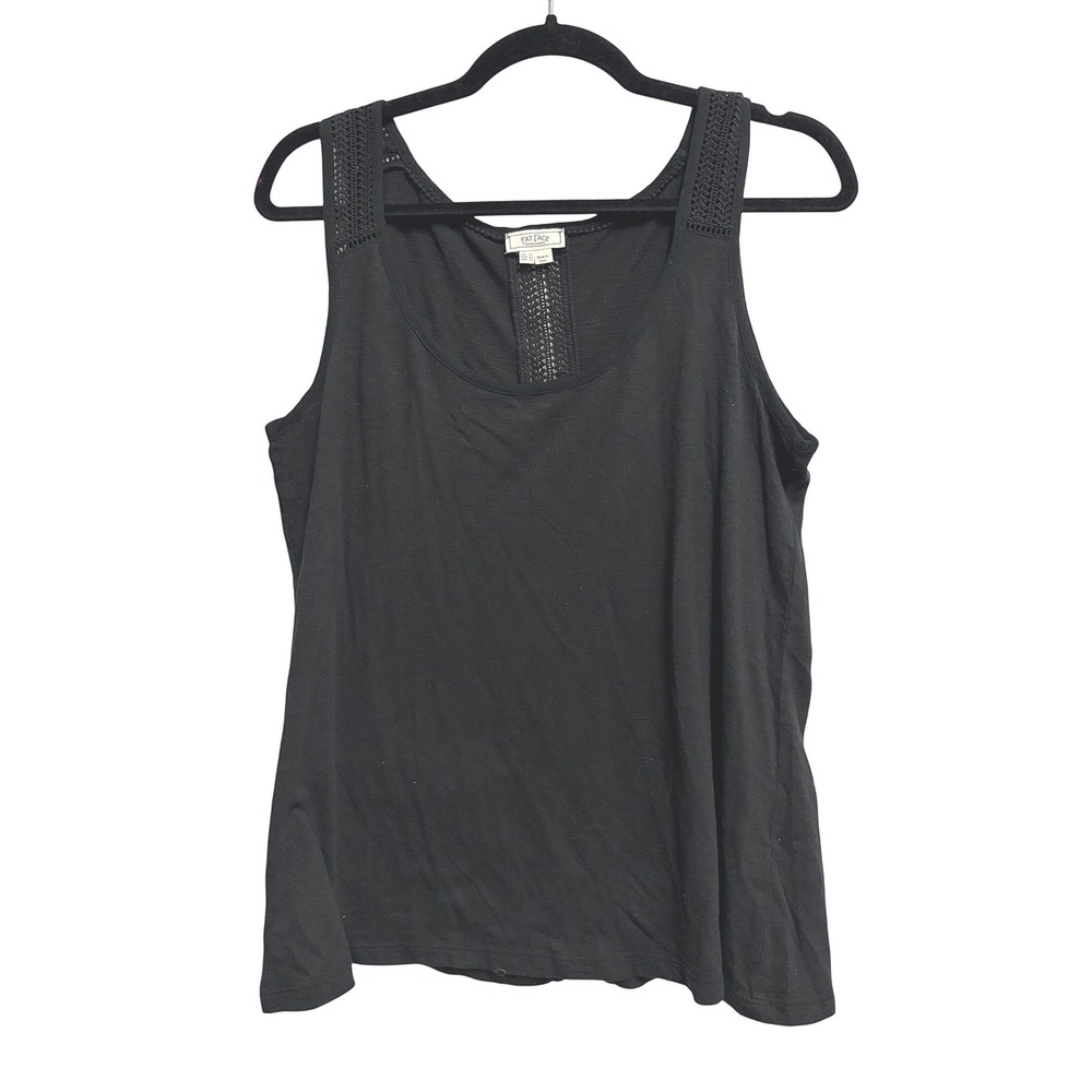 Fat Face Crochet Lace Trim Boho Black Tank Top Sleeveless Scoop Neck Size 10